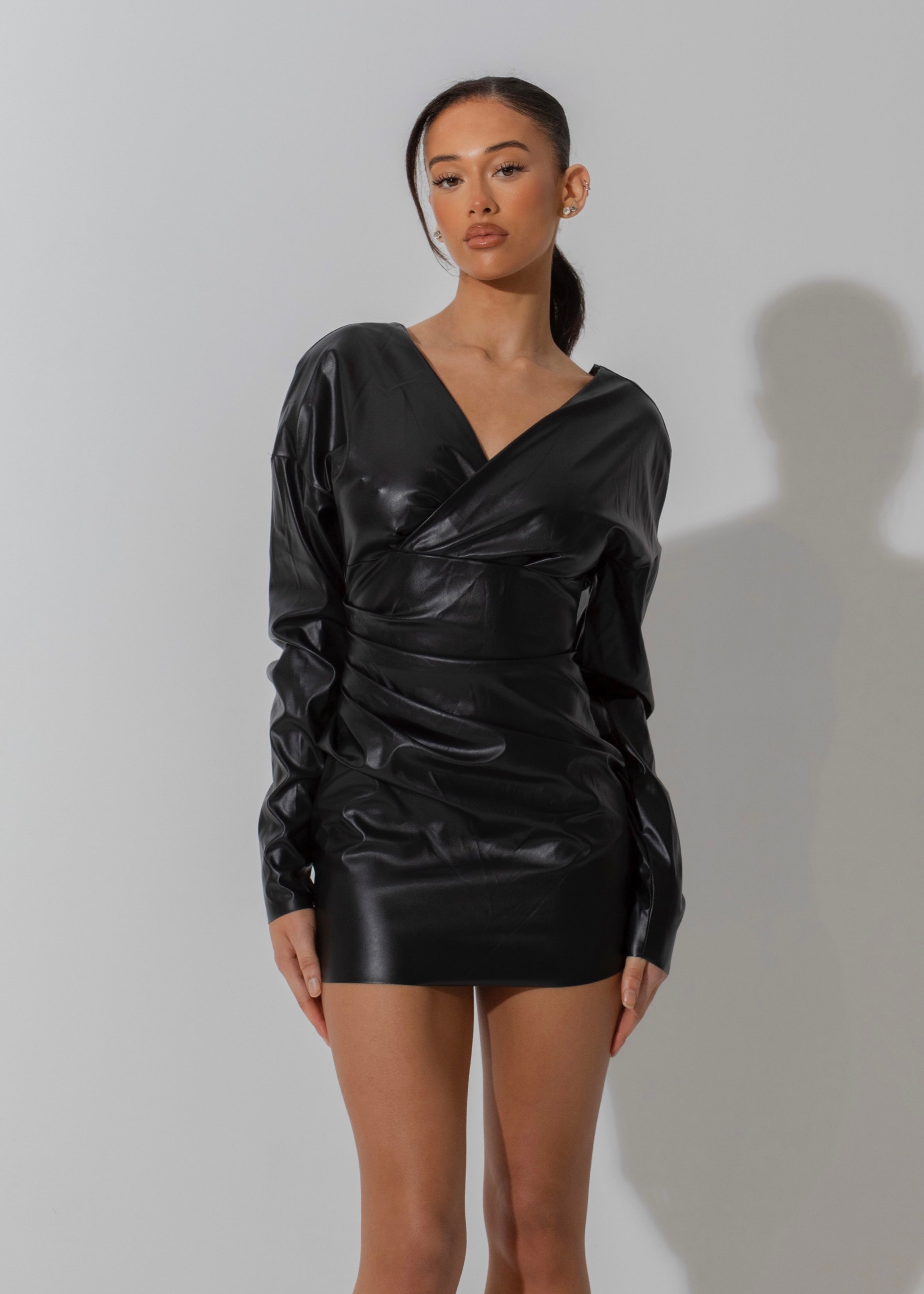 ADIA BLACK FAUX LEATHER DRESS