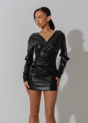 ADIA BLACK FAUX LEATHER DRESS