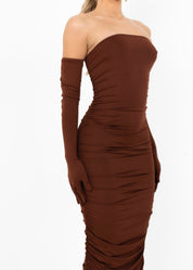 CAMERON - Brown Bandeau Maxi Dress