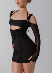 AILSA - Black Mesh Mini Dress