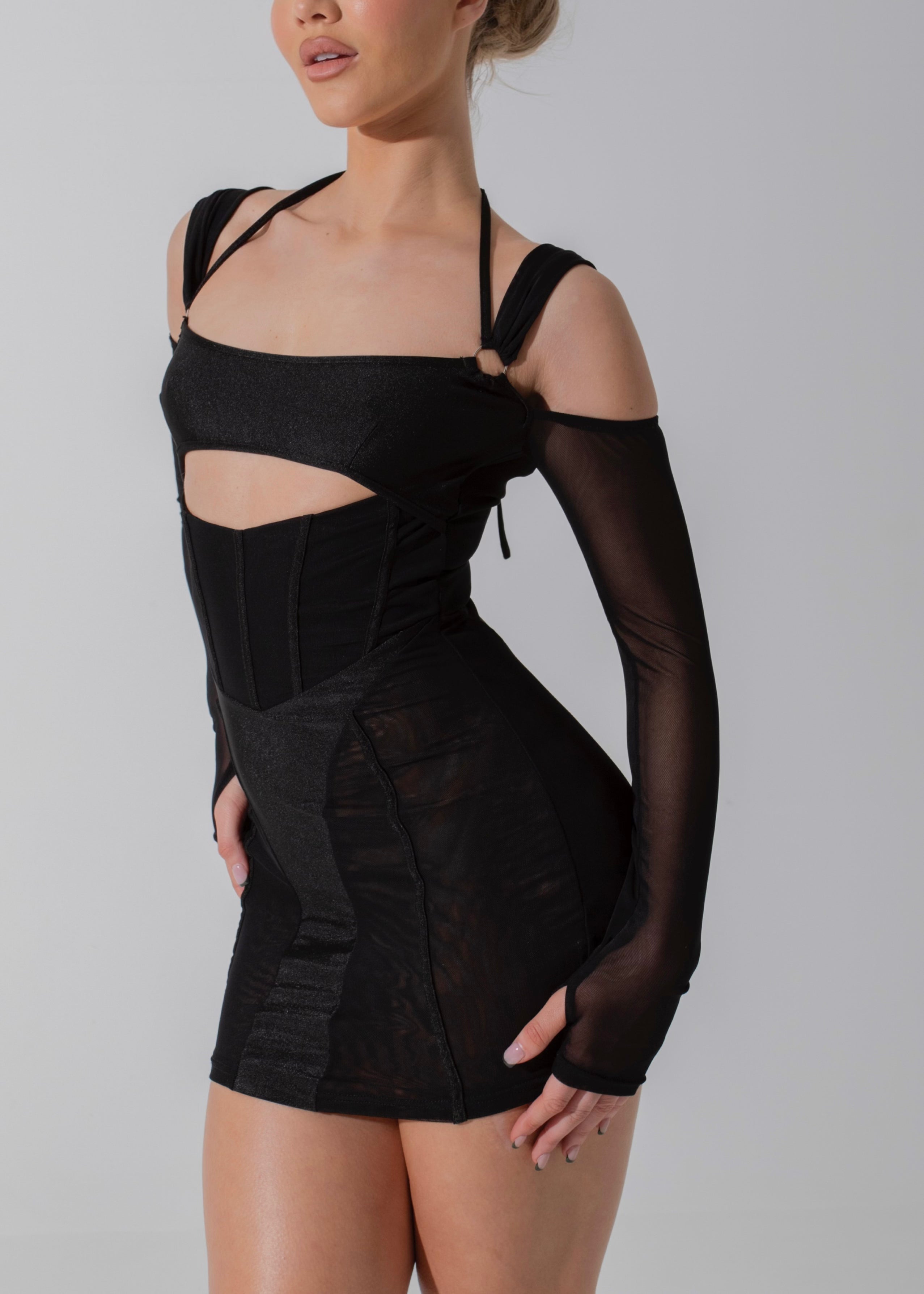 AILSA - Black Mesh Mini Dress
