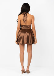 RAFA - Brown Satin Floaty Mini Dress