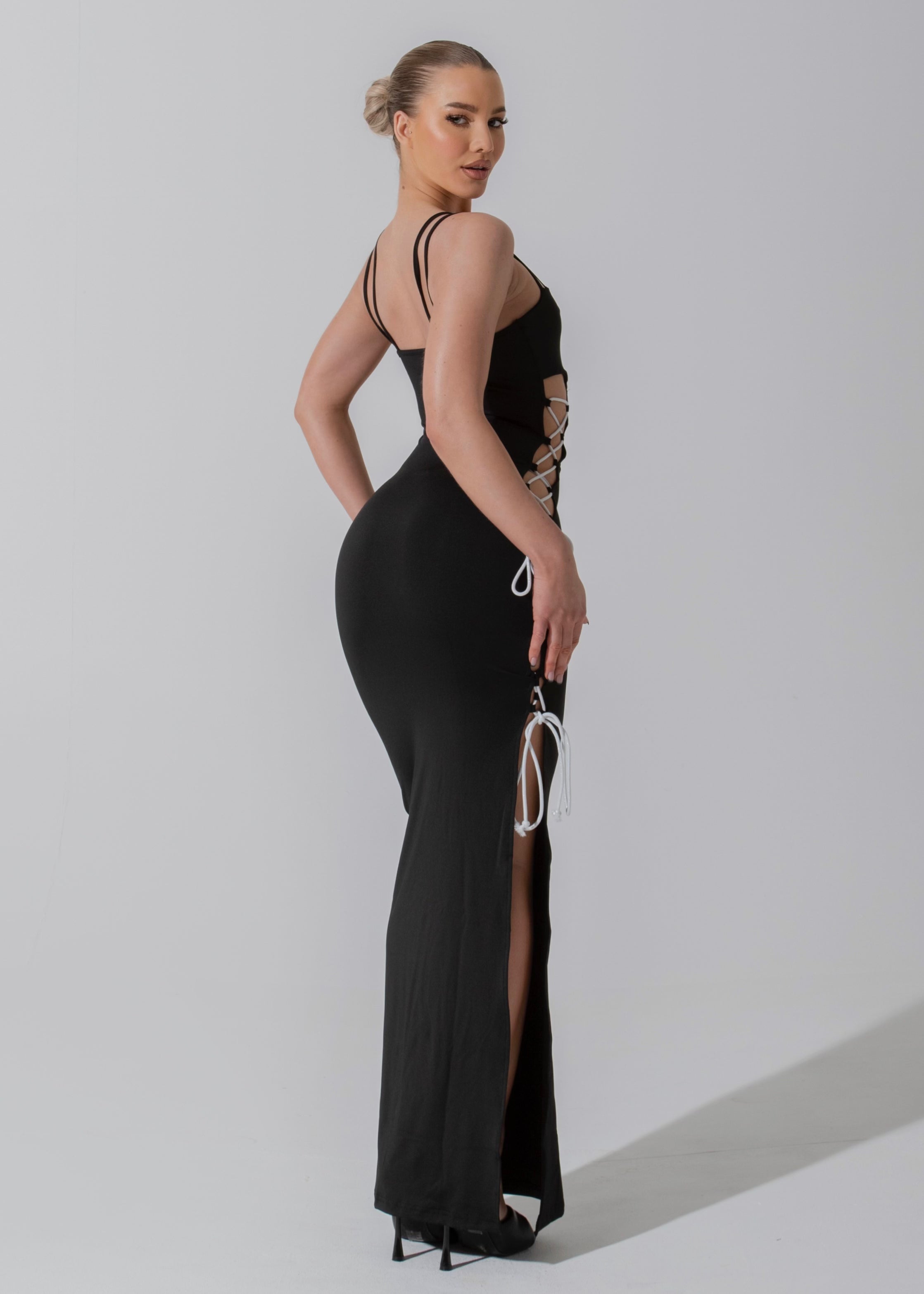 SHEA - Black Midi Dress Lace Up