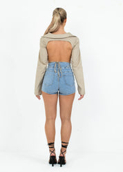 TEIA - Beige Long Sleeve Crop Top