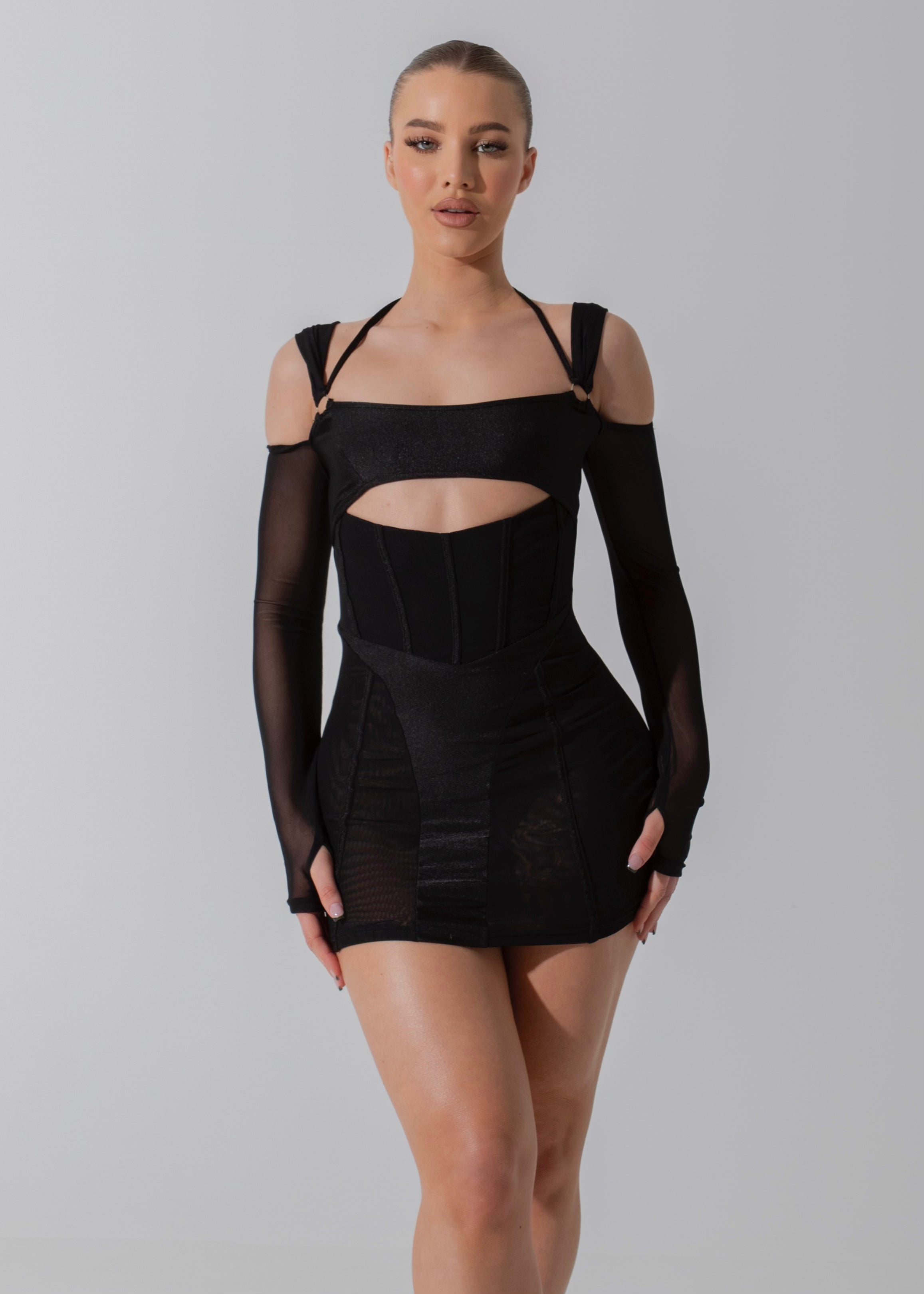 AILSA - Black Mesh Mini Dress