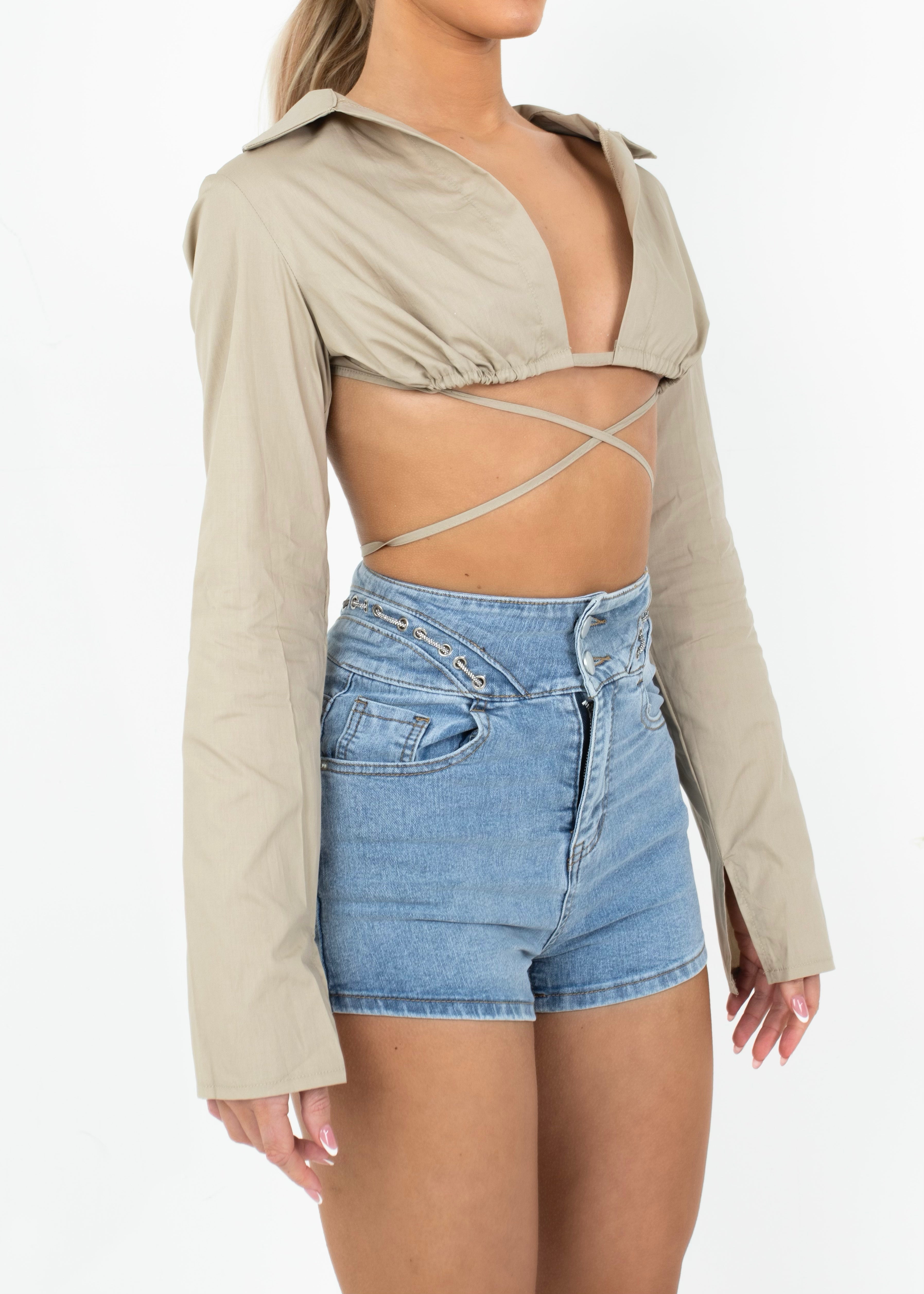 TEIA - Beige Long Sleeve Crop Top