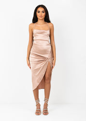 CHAR - Nude Satin Midi Dress
