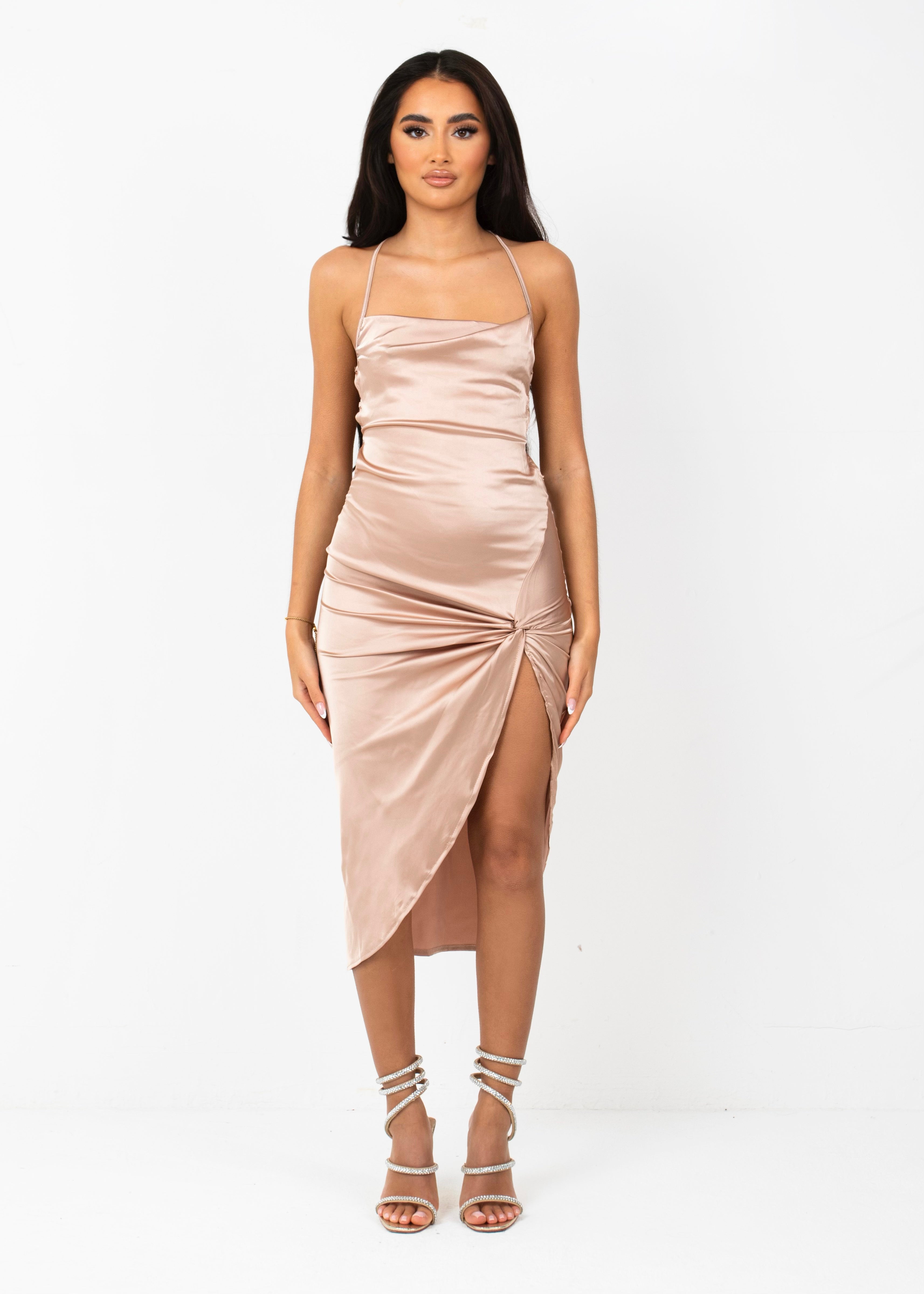CHAR - Nude Satin Midi Dress