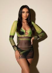 AUBREY - Green Mesh Bodycon Dress