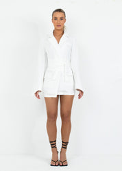 TANA - White Tie Waist Blazer Dress