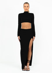 FARRAH - Black Long Sleeve Crop & Skirt