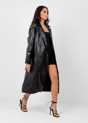 LYDIA - Black Faux Leather Trench Coat