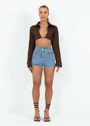 TEIA - Brown Long Sleeve Crop Top