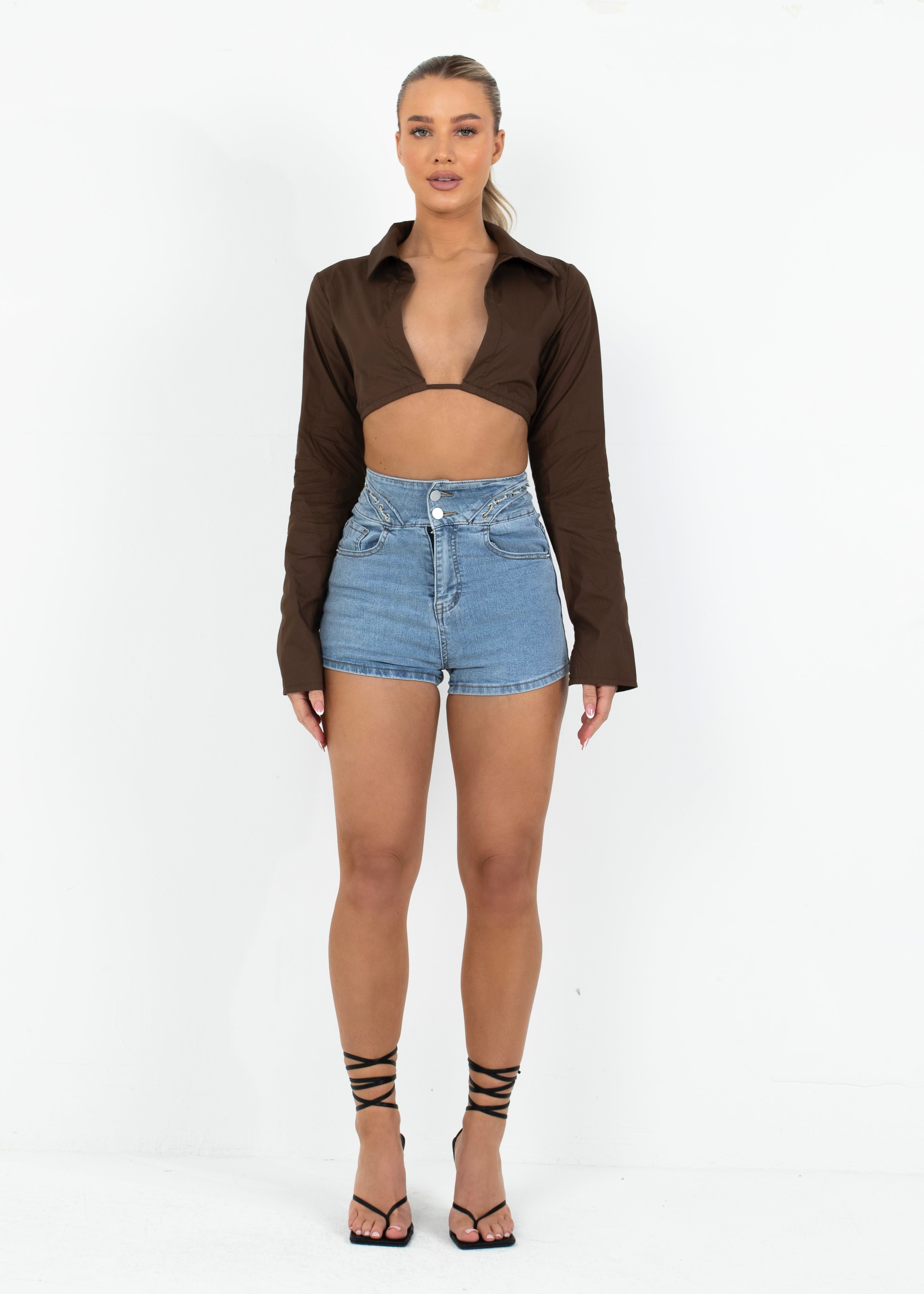 TEIA - Brown Long Sleeve Crop Top