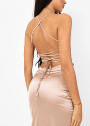 CHAR - Nude Satin Midi Dress