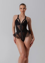 HALLIE - Black Mesh Corset Lingerie