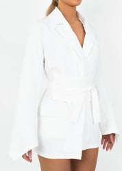 TANA - White Tie Waist Blazer Dress