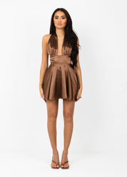 RAFA - Brown Satin Floaty Mini Dress