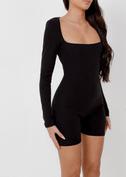 TIANNA - Black Long Sleeve Bodycon Playsuit