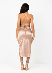 CHAR - Nude Satin Midi Dress