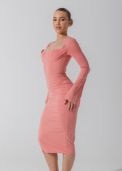 XENA - Pink Midi Dress Lace Up