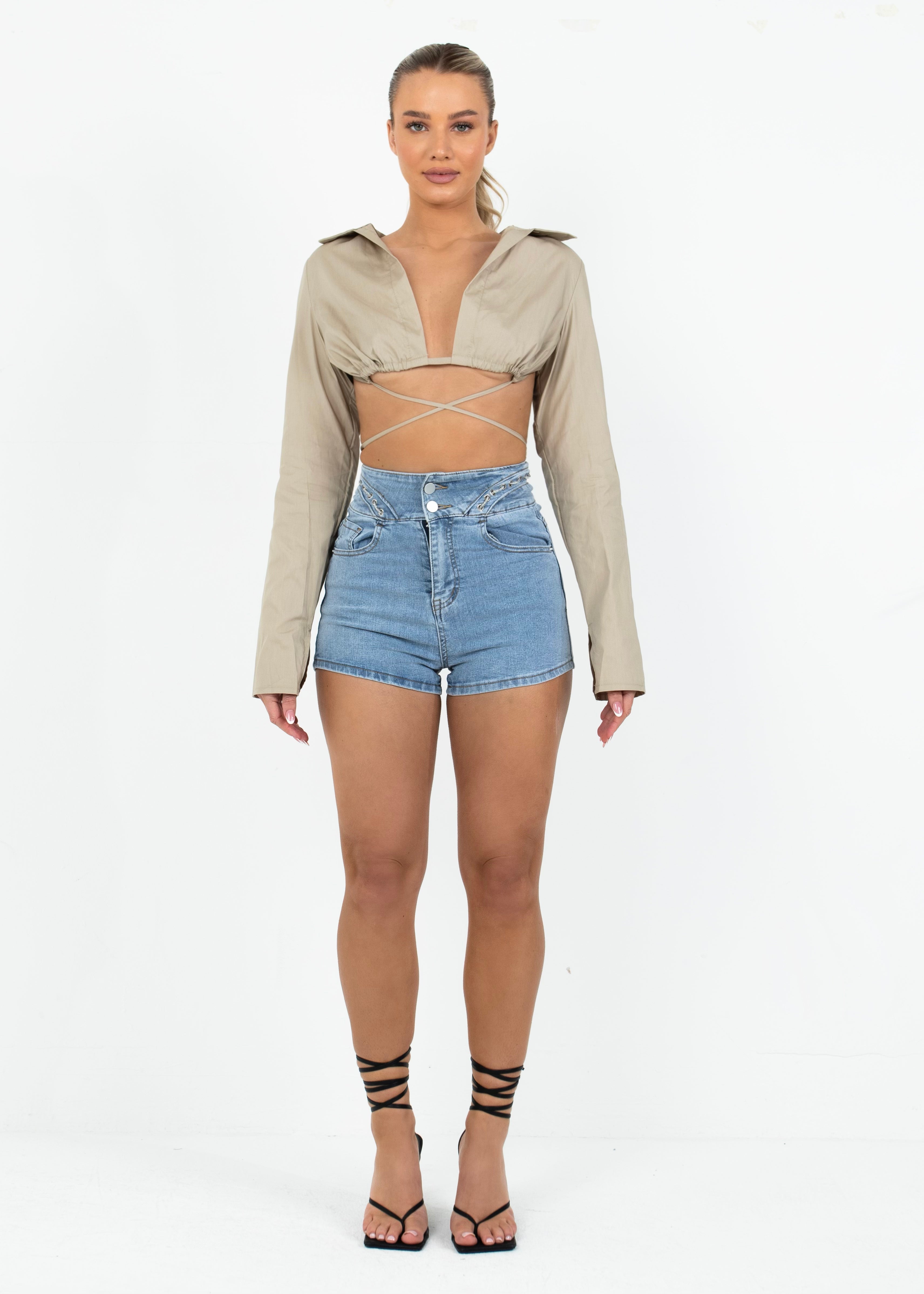 TEIA - Beige Long Sleeve Crop Top