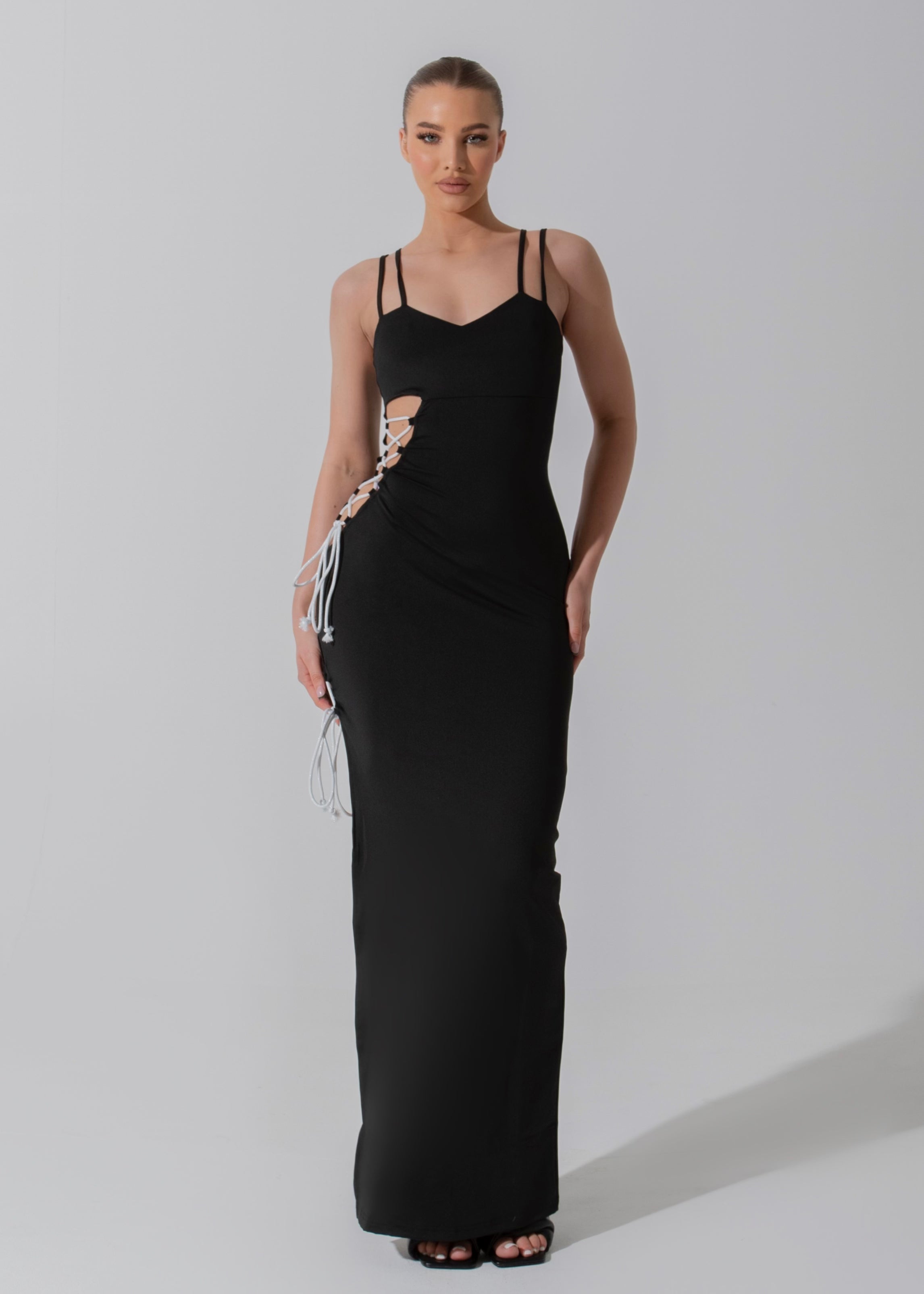 SHEA - Black Midi Dress Lace Up