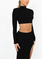 FARRAH - Black Long Sleeve Crop & Skirt