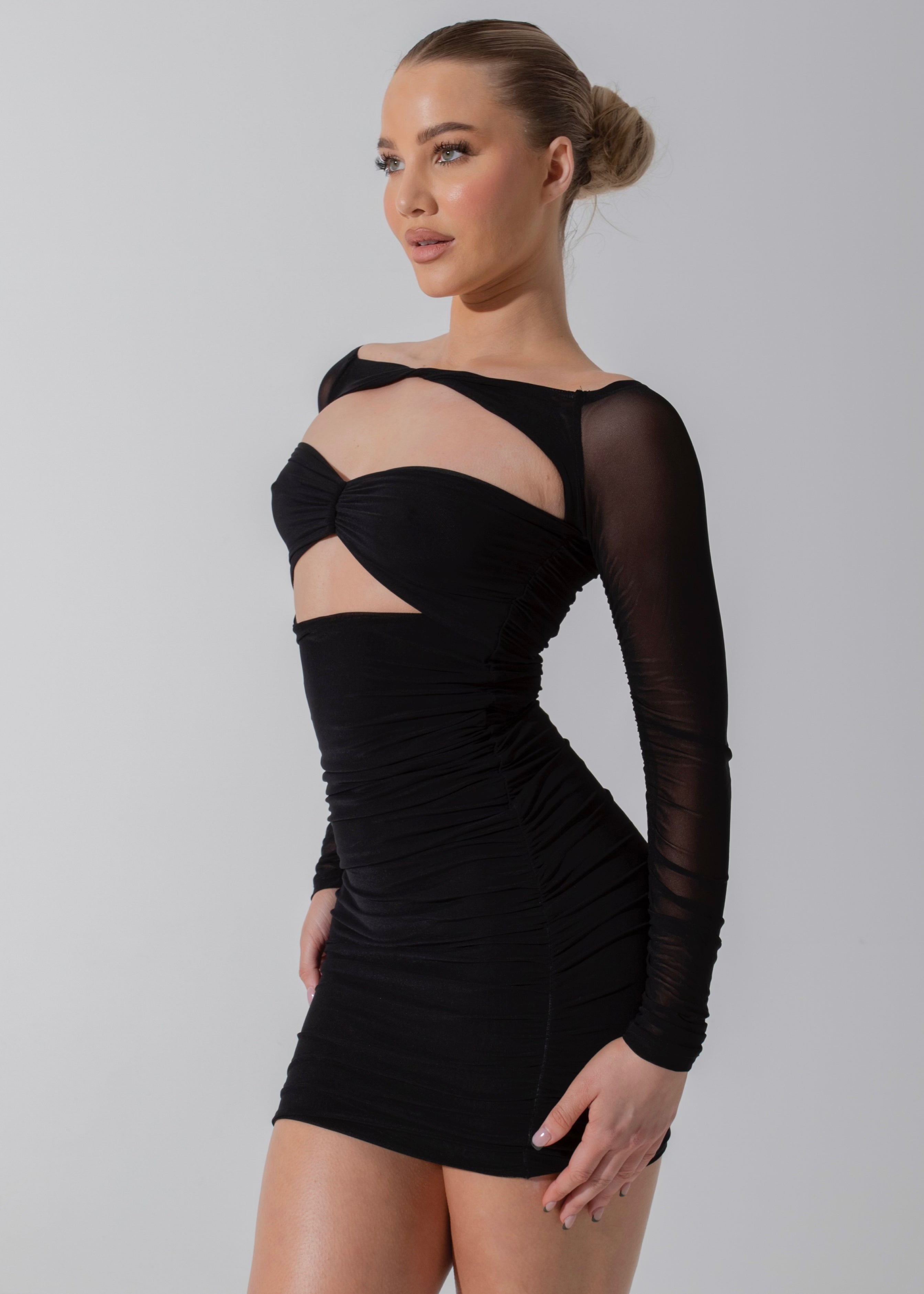 SINEAD - Black Twist Front Mini Dress