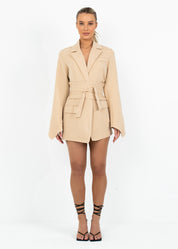 TANA - Nude Tie Waist Blazer Dress