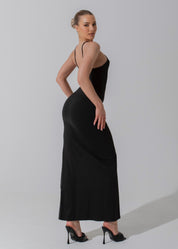 LOLA - Black High Slit Midi Dress
