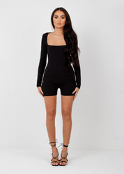 TIANNA - Black Long Sleeve Bodycon Playsuit