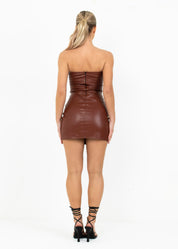 JADA - Brown Faux Bodycon Dress