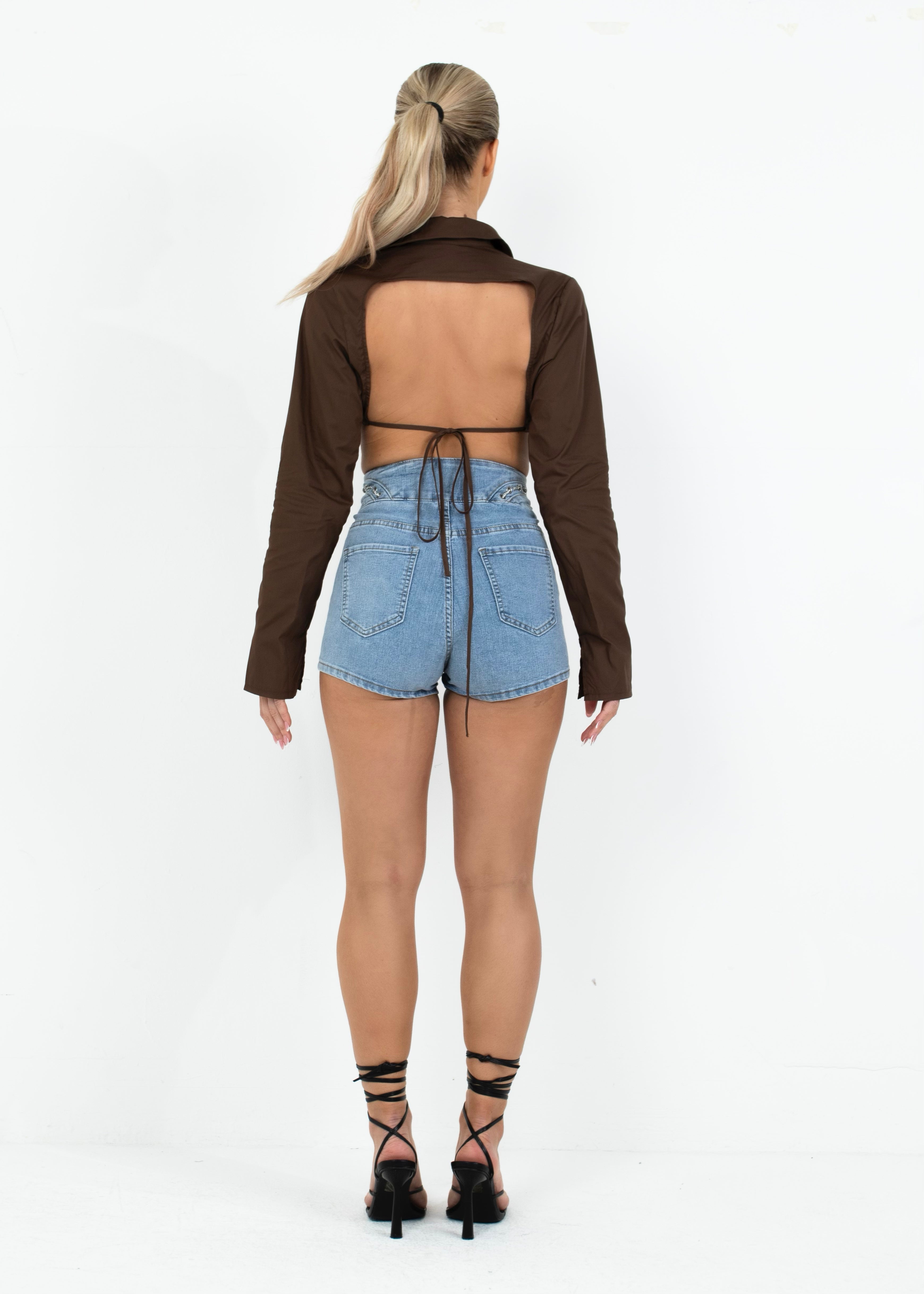 TEIA - Brown Long Sleeve Crop Top