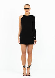 JASMIN - Black One Sleeve Mini Dress