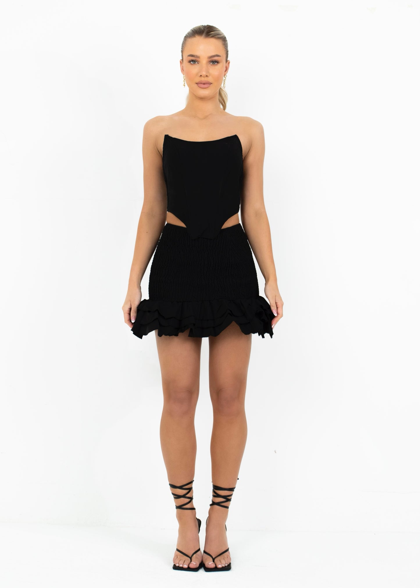 ROXY - Black Textured Ruffle Two Piece