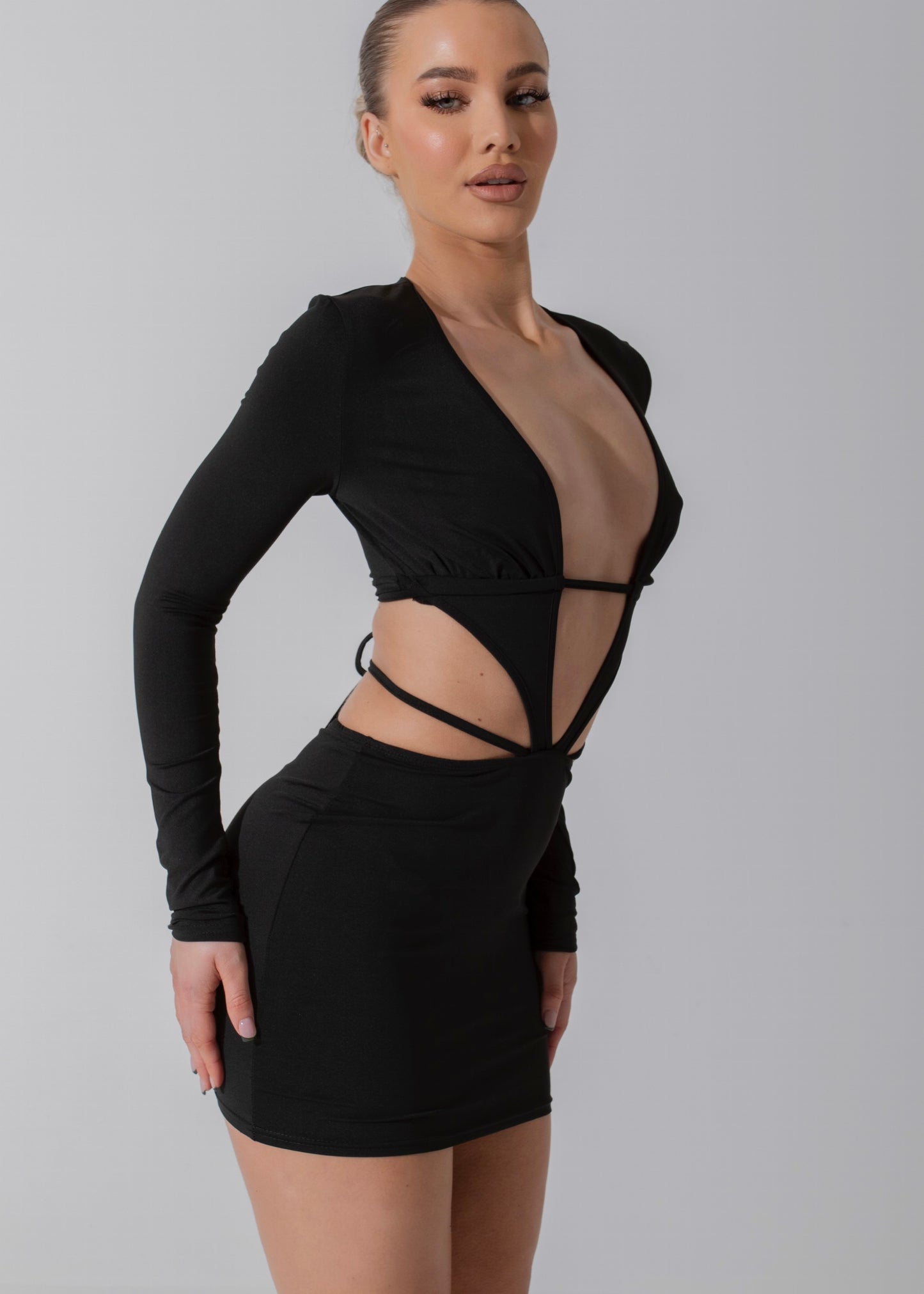 ADELINE - Black Cut Out Mini Dress