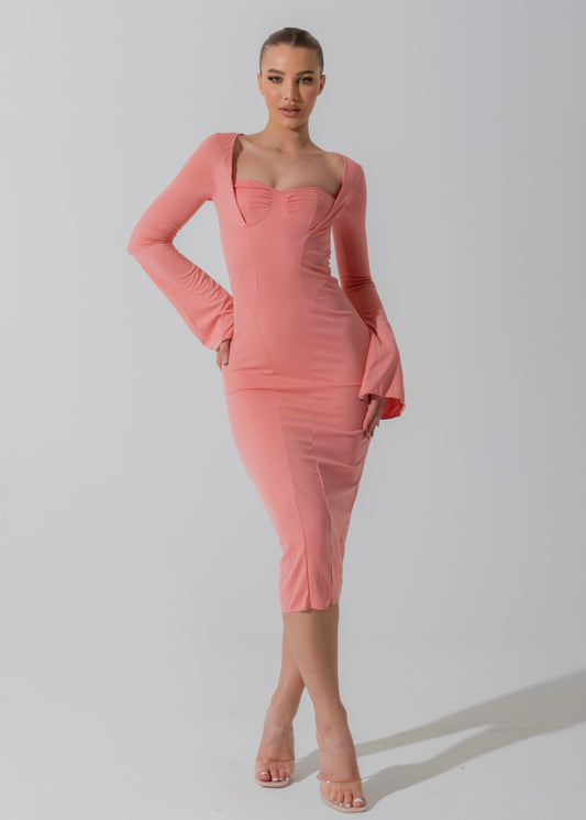 XENA - Pink Midi Dress Lace Up