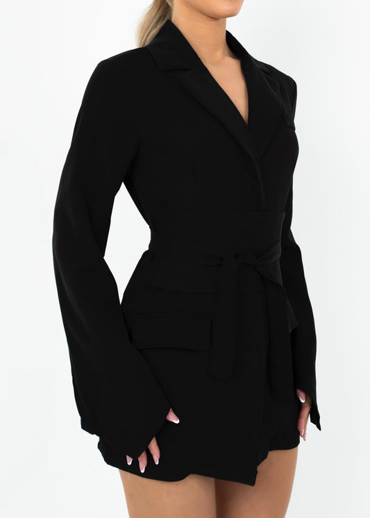 TANA - Black Tie Waist Blazer Dress