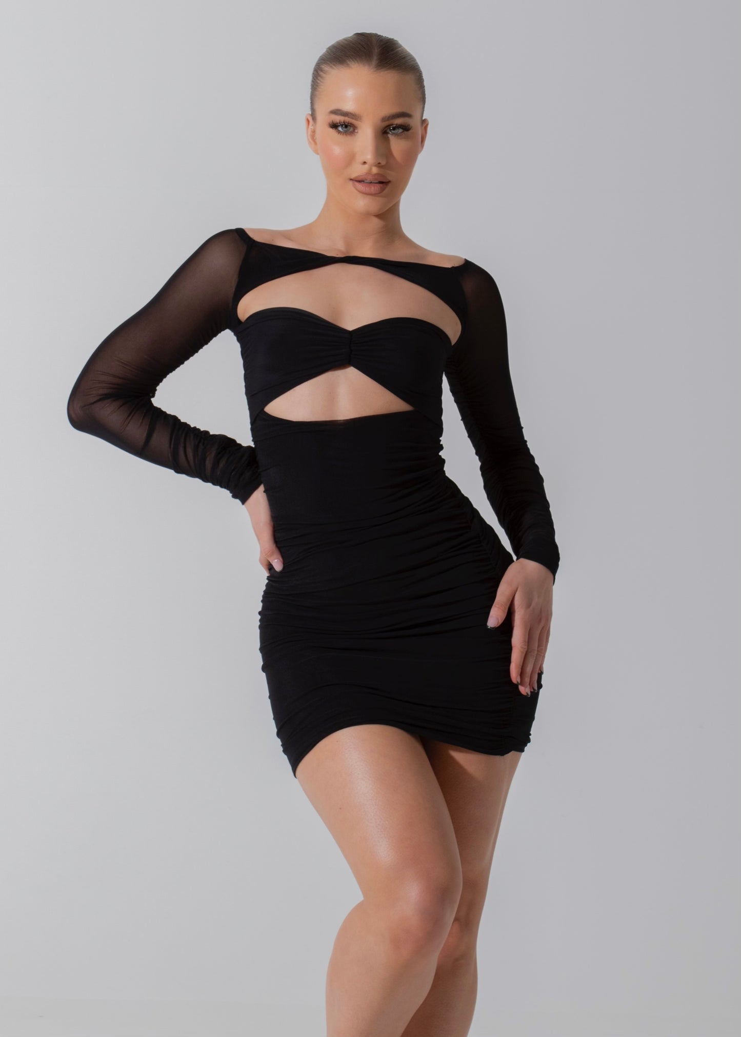 SINEAD - Black Twist Front Mini Dress