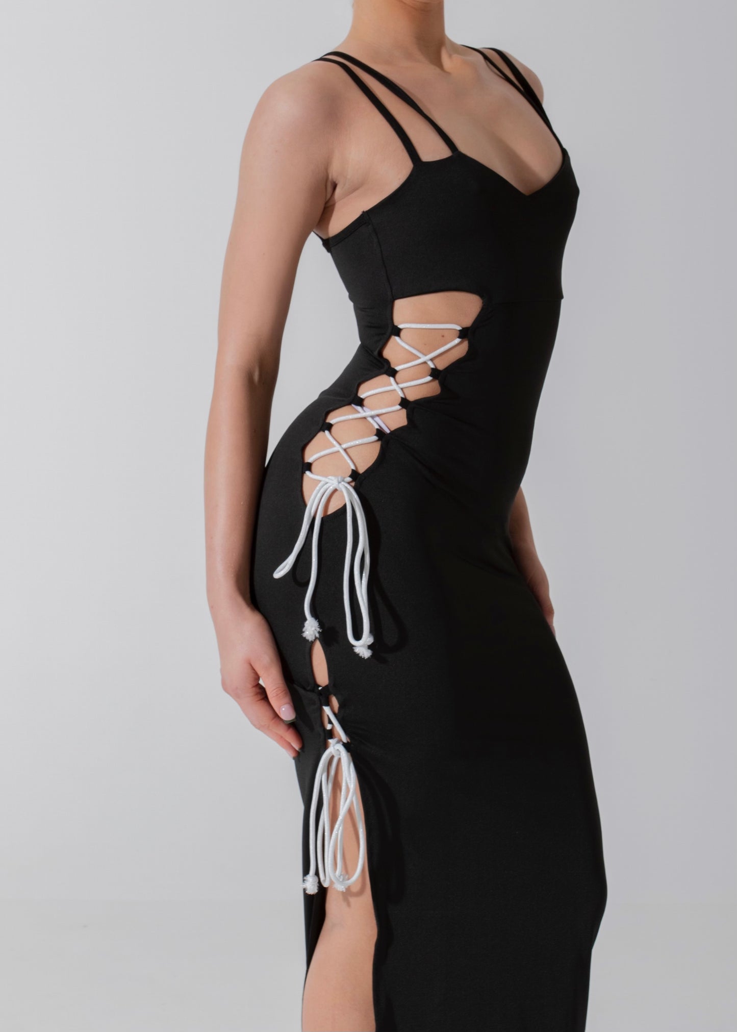 SHEA - Black Midi Dress Lace Up