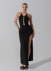LOLA - Black High Slit Midi Dress