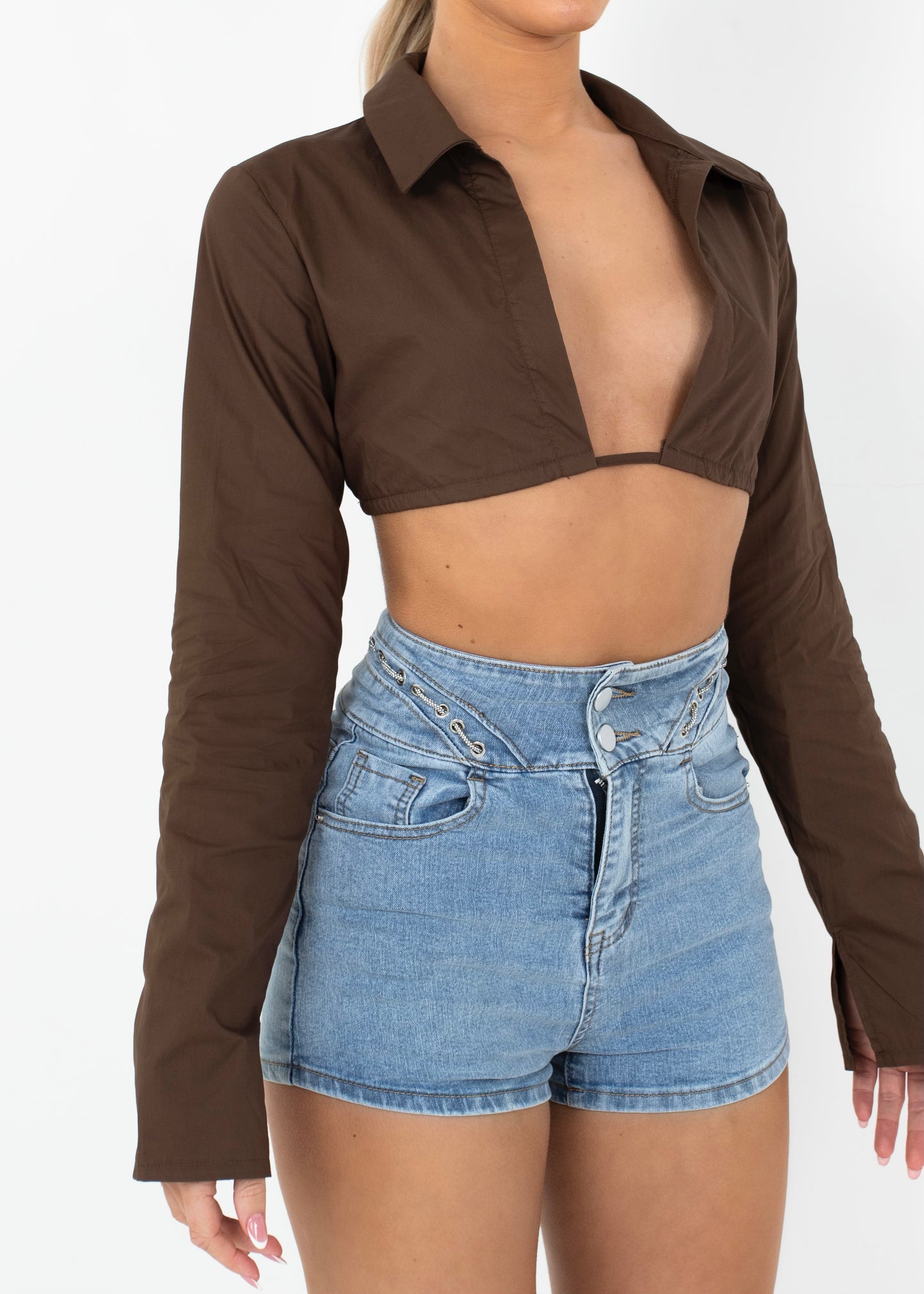 TEIA - Brown Long Sleeve Crop Top