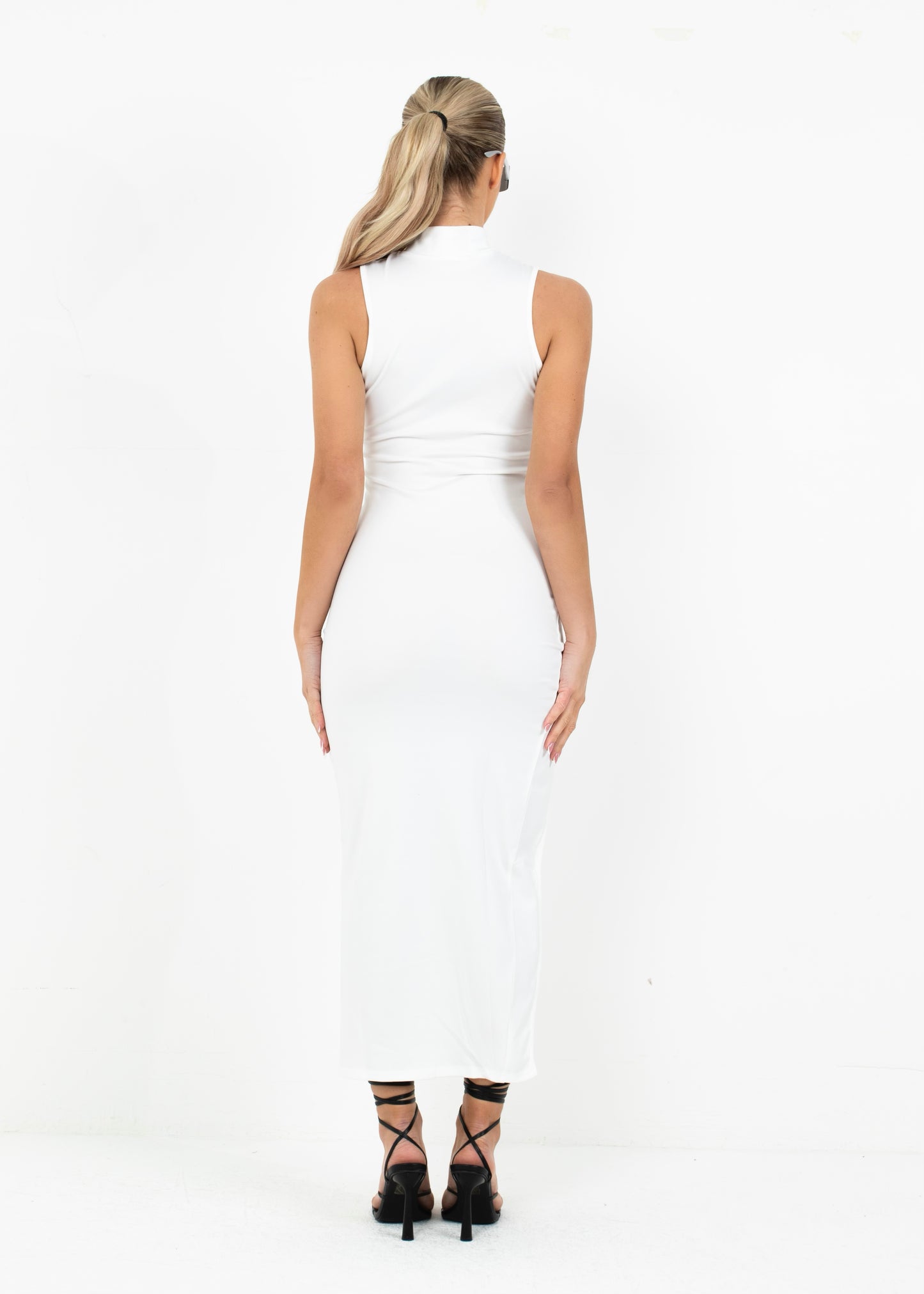 SOPHIA - White High Neck Maxi Dress