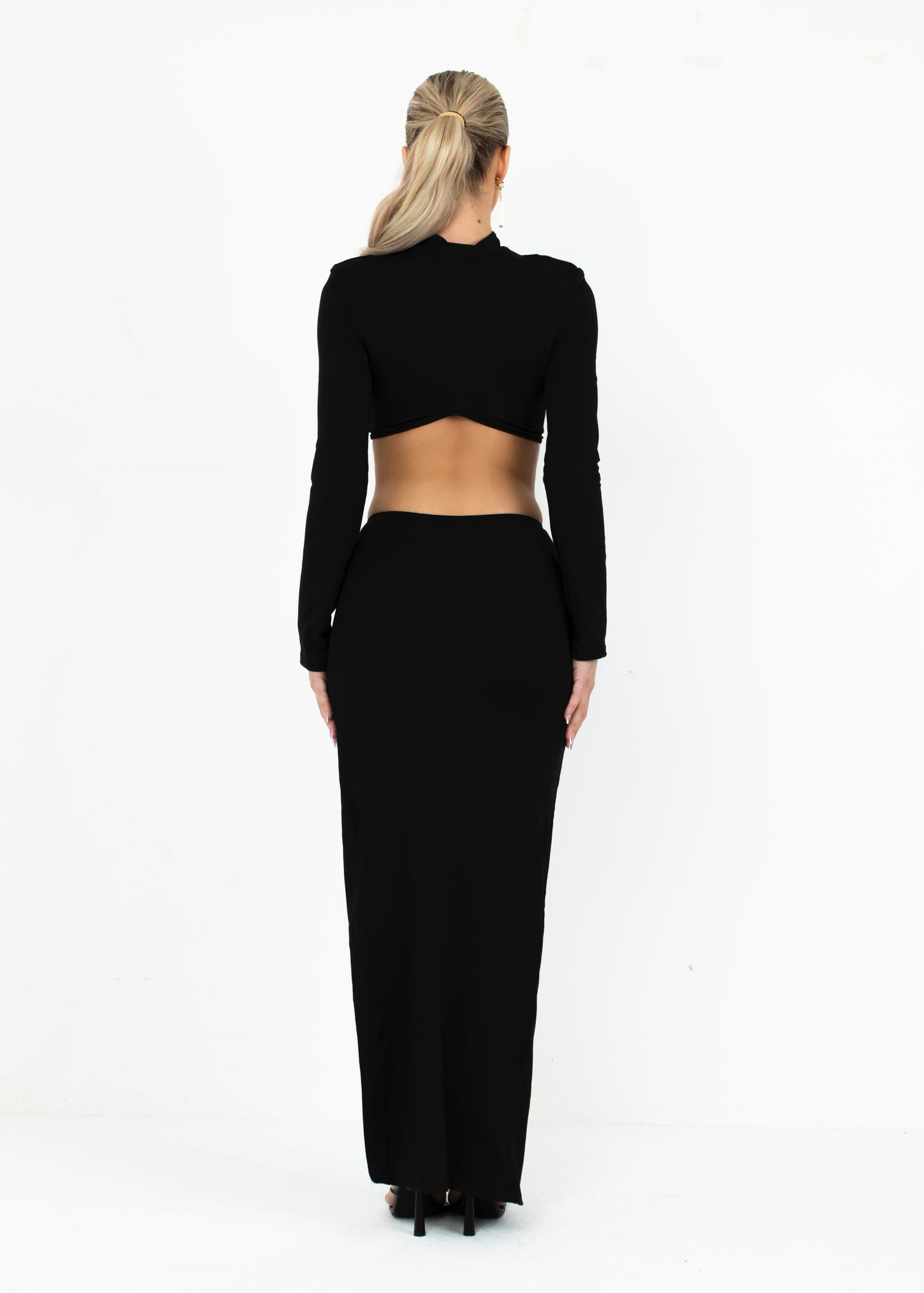 FARRAH - Black Long Sleeve Crop & Skirt