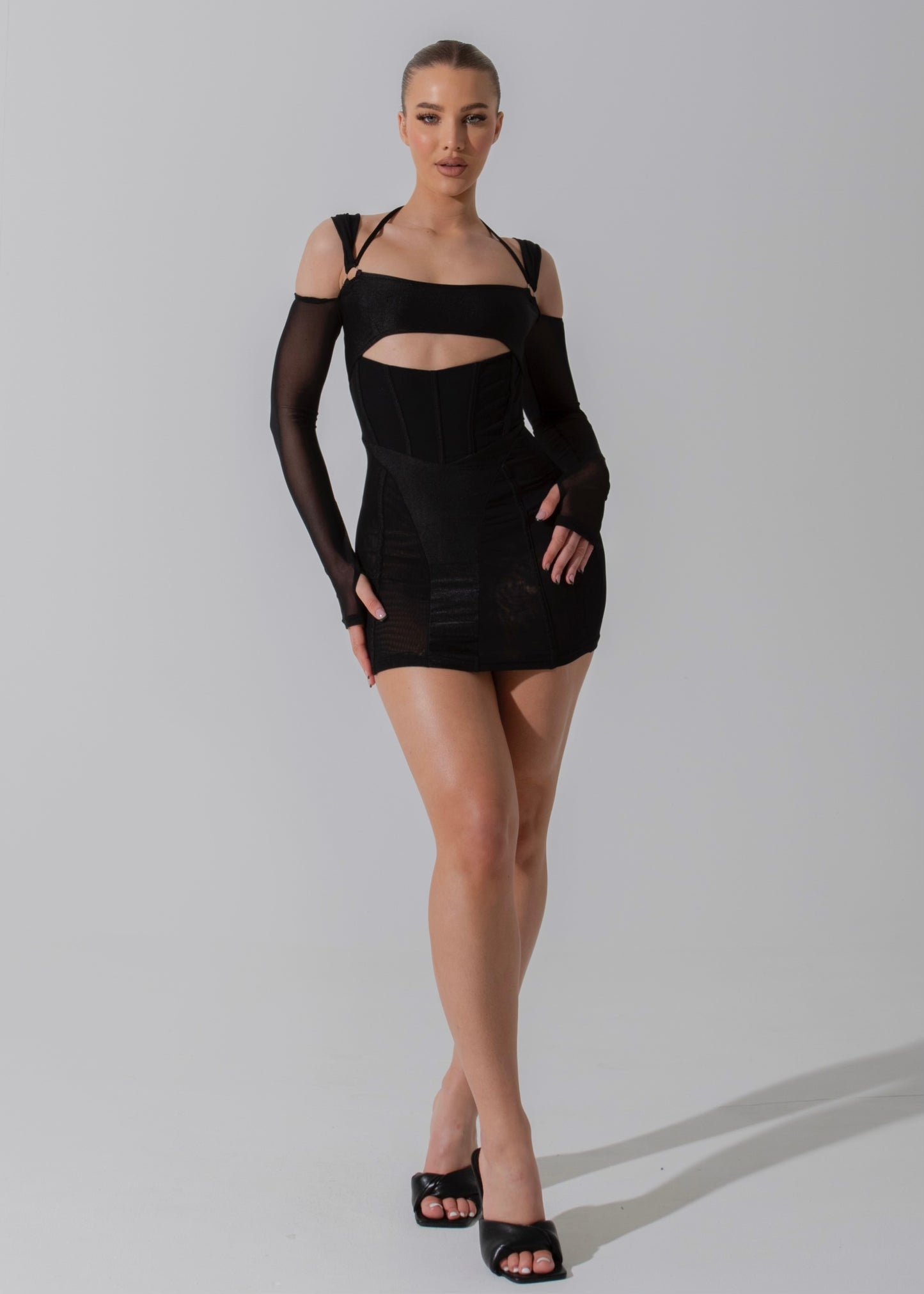 AILSA - Black Mesh Mini Dress