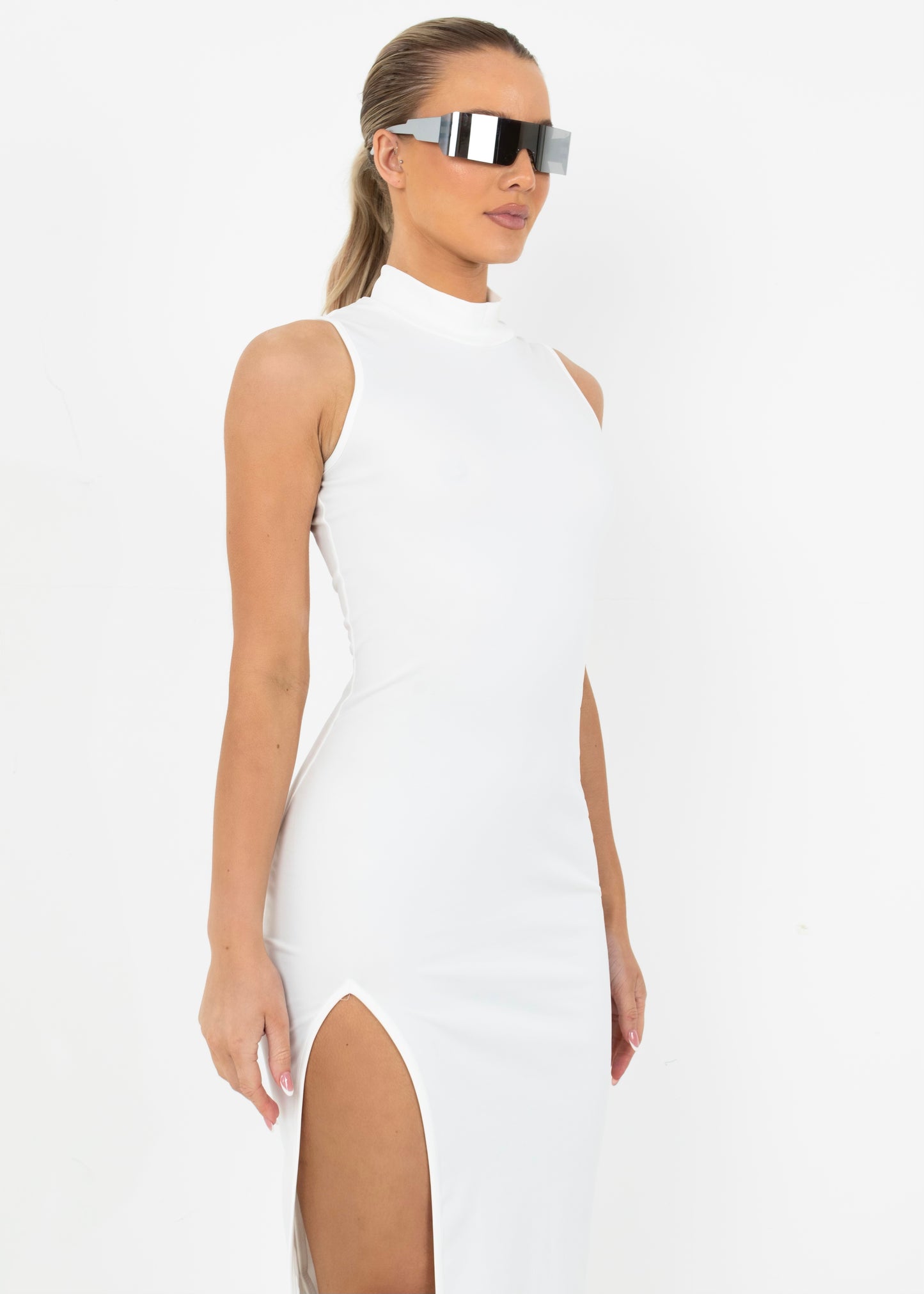 SOPHIA - White High Neck Maxi Dress