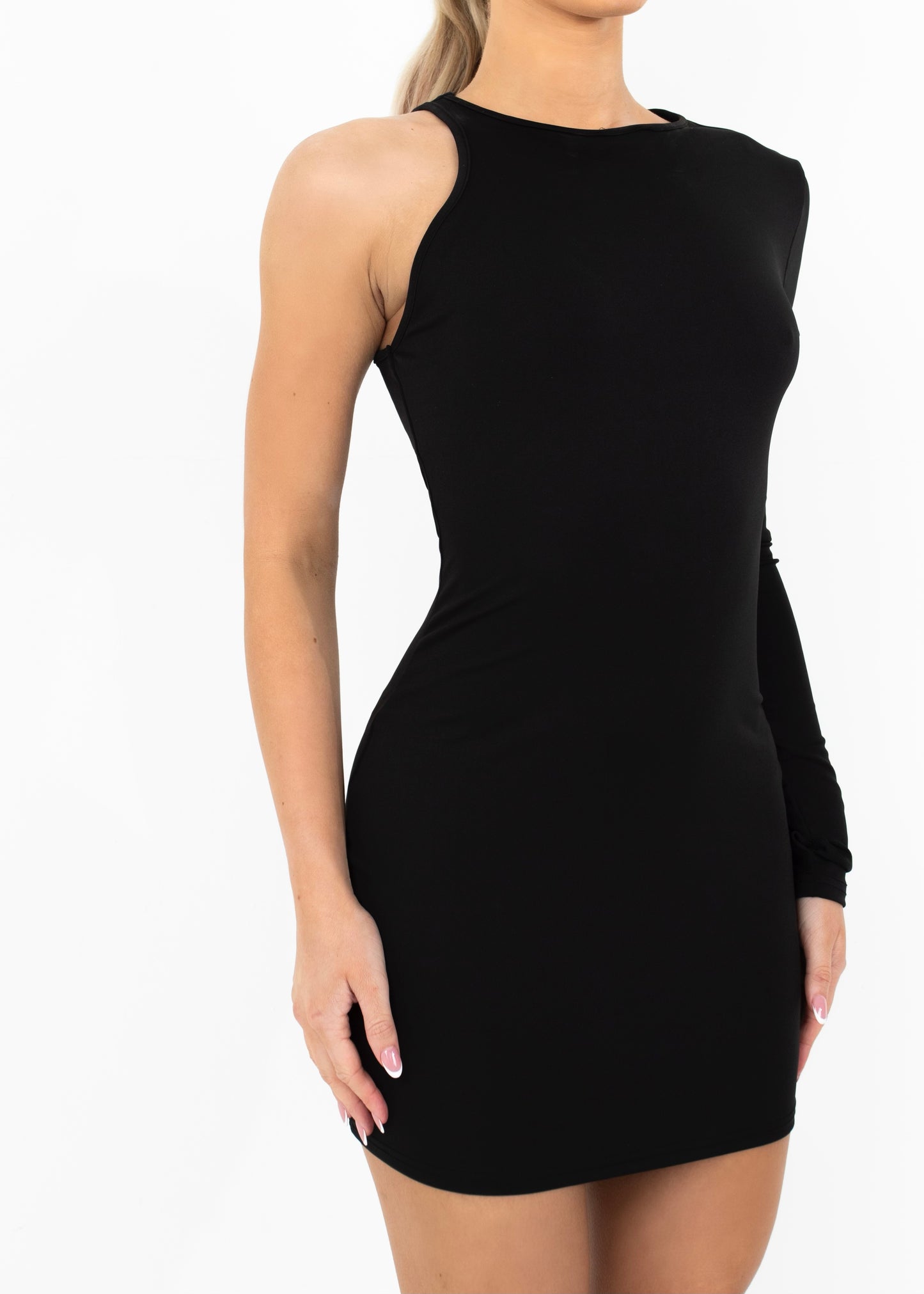 JASMIN - Black One Sleeve Mini Dress