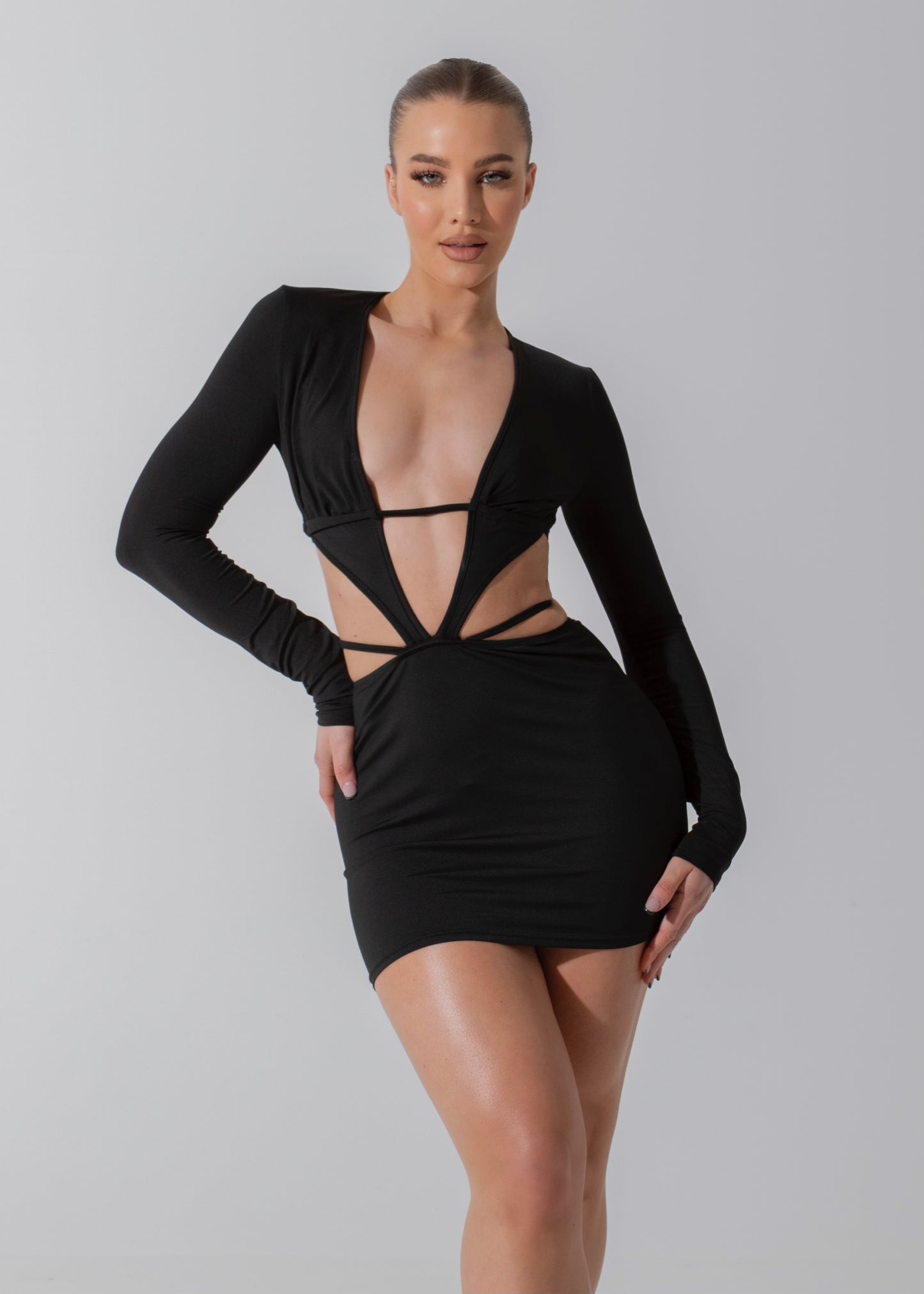ADELINE - Black Cut Out Mini Dress